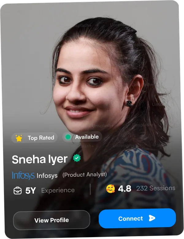 Guide profile card - Sneha Iyer, Product Analyst at Infosys